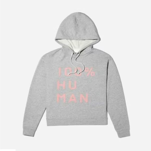 Everlane grey pink graphic  100% human typography hoodie sweatshirt size small - Picture 1 of 12